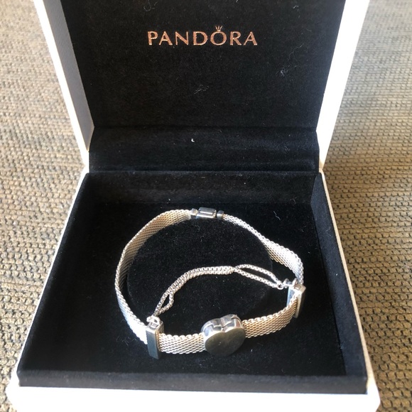 PANDORA Reflection Bracelet w/ Heart & Safety Chain Clip Charm Size: 6.3 " - Picture 2 of 12